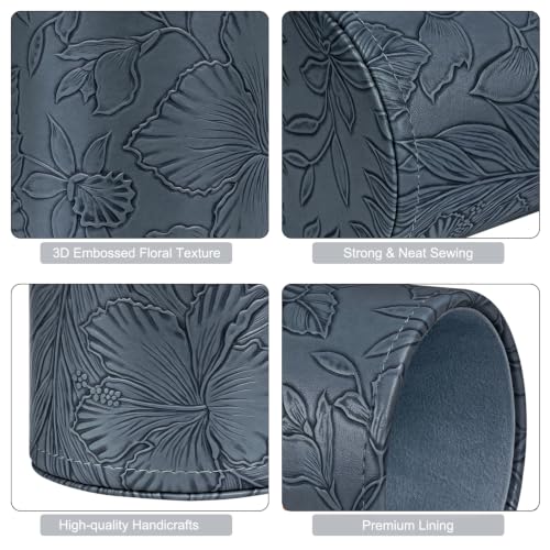 Round Leather Pen Holder for Desk, Desktop Organizer,(Navy Blue) - color: Navy Blue