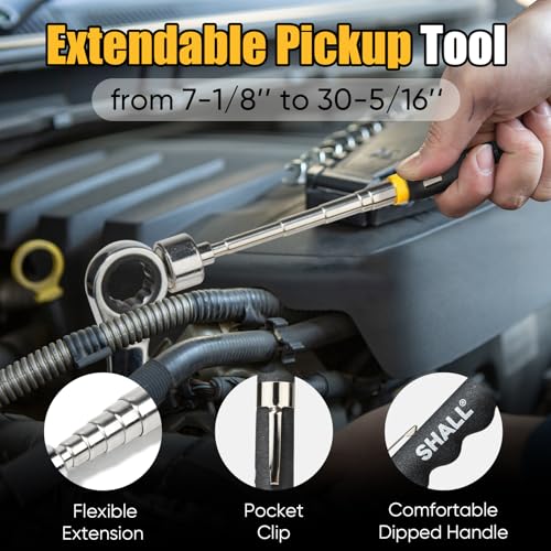 SHALL Magnetic Tool Parts Mat and Telescoping Magnetic Pickup Tool, Flexible Magnetic Tool Holder Pad W/ 83 Built-In-Magnets & 25LBS Pull Force Extendable Magnet Hold Mechanic Wrenches Screws Bolts - size: 1PC Magnetic Mat with Pickup Tool