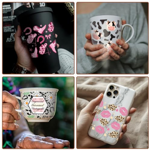 12 Sheets Transfers Stickers, Rub on Transfers Flower Game Western Country Theme Cup Wraps Decal Waterproof Printing UV Transfer Paper for 16 oz Glass Cups DIY Crafts - style: Mixed Shape