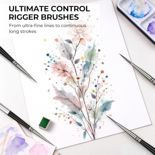 Nicpro 10 PCS Rigger Liner Paint Brush Set for Watercolor, Gouache, Acrylic - size: 10 PCS - Rigger