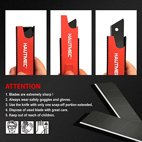 HAUTMEC 40PCS 25mm SK2H Ultra Sharp Snap Off Blades, 4 Pack Professional Retractable Black Replacement Blades, SK2H Material Heavy Duty Blades, for Industrial or Construction Applications HT0082-40PC - style: Universal 40pc