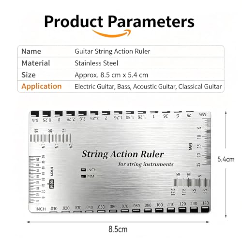 String Action Gauge Ruler, Precision Guitar String Height Measuring Tool for Electric, Acoustic & Bass Guitar, Professional Luthier Setup Ruler for String Action Adjustment