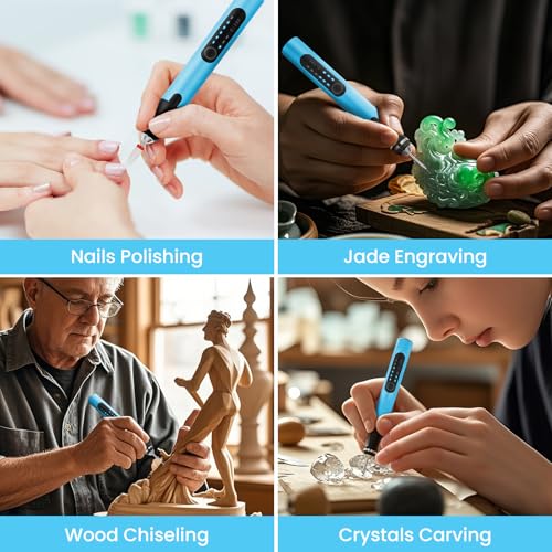 Electric Engraving Pen with 37 Bits for Wood Glass Stone Carving (Blue) - color: Blue