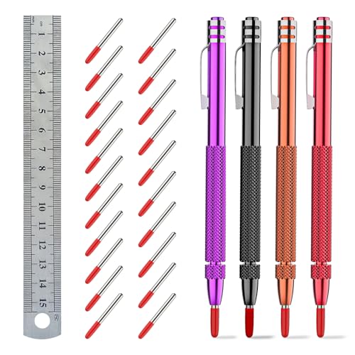 Glieskir 4-Pack Tungsten Carbide Scriber Set with Magnet, Ruler and 21 Tips - color: Color-dark-