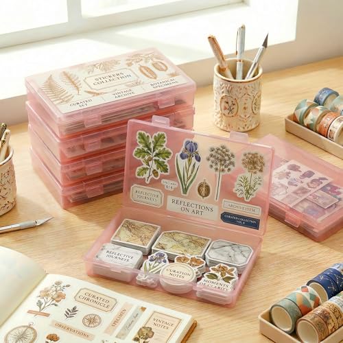 4-Pack Pink Plastic Boxes with Lids for Model Parts - color: Pink