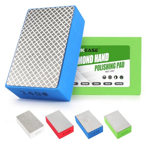 WORKEASE Diamond Hand Polishing Pads, 4PCS Diamond Sanding Block 60/120/240/400 Grit Diamond Hand Pads Foam Backing for Tile Glass Stone Marble Granite Ceramics Metal Wet&Dry - color: 4Pcs