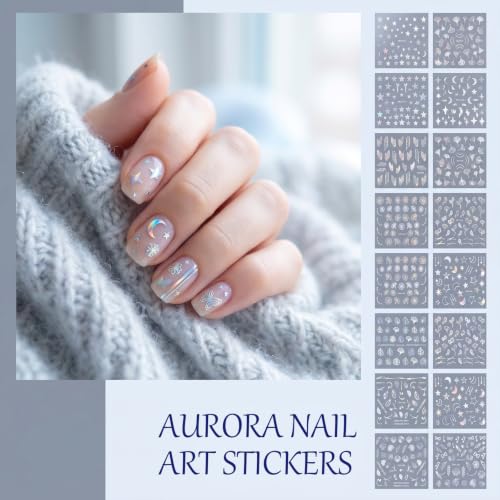 60 Sheets Aurora Nail Stickers for Nail Art, Star Art Stickers