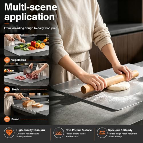 Titanium Cutting Boards for Kitchen, Double-sided non-toxic Pure Titanium Cutting Board, Dishwasher Safe Chopping & Kneading Board for Meat, Fruits, Vegetables & Baking,16 * 12 - size: 16"L x 12"W