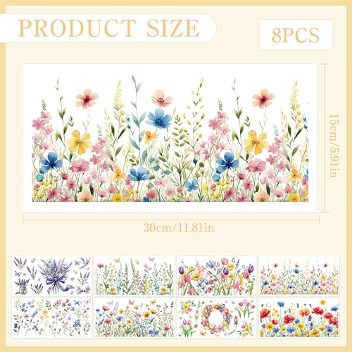 8 Pcs Spring Wildflower Rub-On Transfers for Furniture & Crafts - color: Spring Wildflower