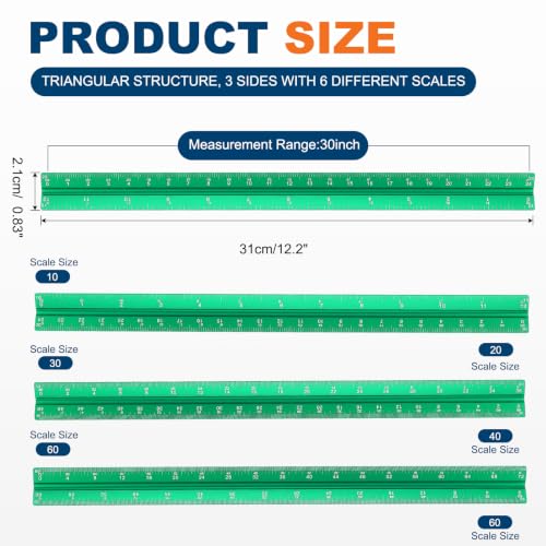 HARFINGTON Architectural Scale Ruler 12" Standard Aluminum Alloy Green - color: Green, size: 12 Inch