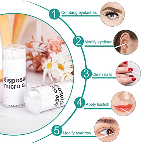 Dming 200 Pieces Disposable Micro Brush Applicator Microswabs for Eyelash Extension Removing Tools, Mini Cotton Swab Brushes for Makeup and Personal Care (White) - color: white
