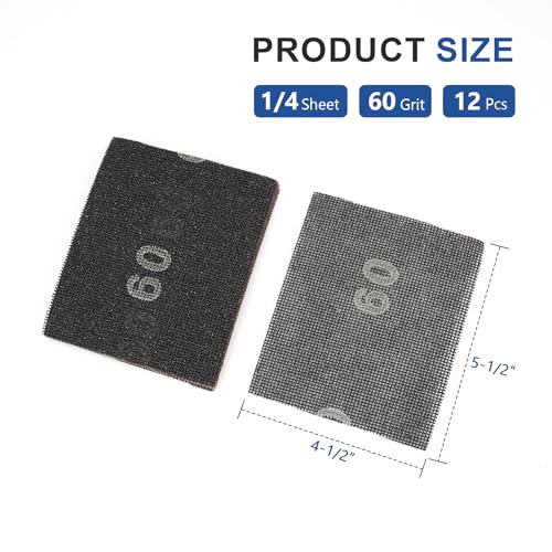 SCOTTCHEN Sanding Mesh 1/4 Sheet (12pcs) 5.5" x 4.5" for Palm Sanders Sheets 60 Grit - size: 1/4 Sheet: 5.5"x 4.5", style: #60