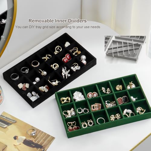 SPAKOWN Jewelry Organizer for Drawer Velvet Jewelry Tray - Set of 9 Green - color: Green