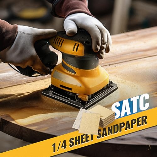 S SATC 40PCS 1/4 Sheet 600 Grit Aluminum Oxide Gold Hook and Loop Sandpaper for Palm Sander, Wood, Metal, Plastic - style: 600grit
