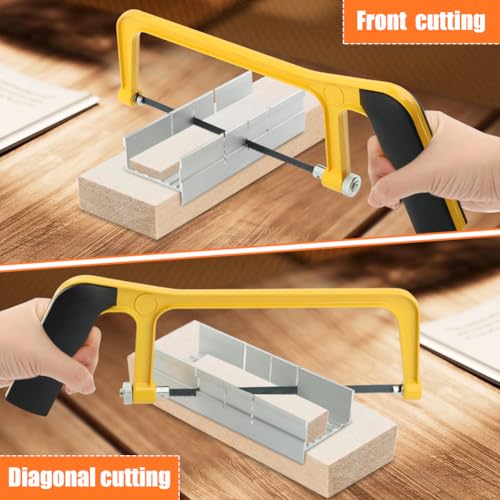 Mini Metal Mitre Box and Saw Set, 6" Hand Saw with 2 Spare Blades & Gloves - color: Yellow
