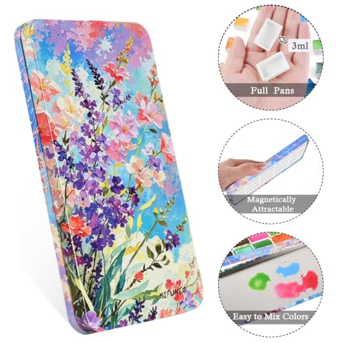 20 Empty Full Pans Watercolor Palette Tins Box with Magnetic Squares - color: Lavender, size: 20 Full Pans