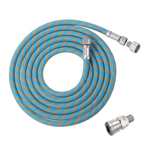 PATIKIL 1/8 Air Brush Hose, 6ft Nylon Braided Air Brush Hose 1/8" Ends FeMale Adaptor for Paint Machine Nails, Blue