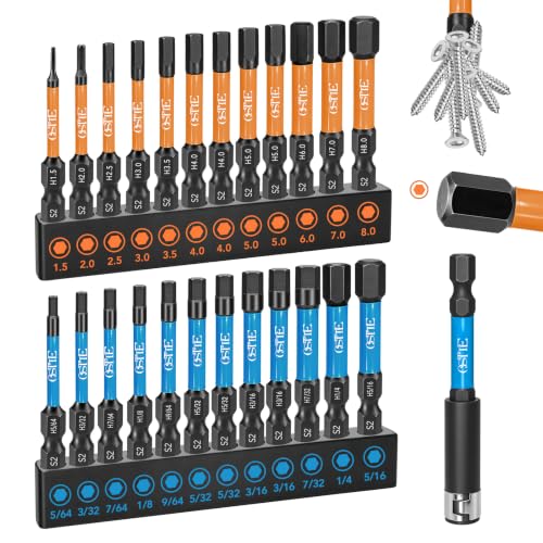 25Pcs Allen Wrench Drill Bit Set, 2" L Metric&SAE, S2 Alloy Steel - size: 2" 25pcs(Metric&SAE)
