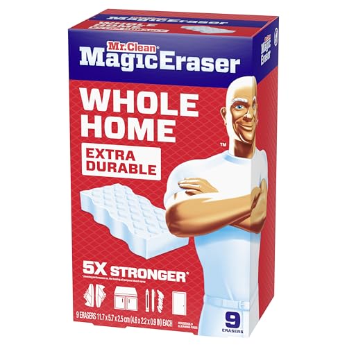 Mr. Clean Magic Eraser Sponge, All Purpose Cleaner, Cleaning_Scrubber, Wall, Sneaker,Kitchen,Bathroom,Shower Cleaner,Cleaning Supplies,Melamine Sponge,Cleaning Pads,Extra Durable, 9 Count (Pack of 2) - size: 9 Count (Pack of 2), style: Upgraded Version