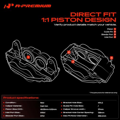 A-Premium Front Left and Right Side Disc Brake Caliper without Bracket - style: Front Driver and Passenger Side