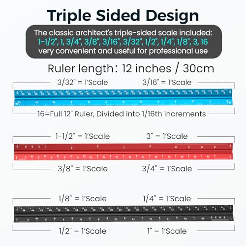 Rena Chris Architectural Scale - 12" Aluminum Triangular Scale Ruler, Black - color: Black
