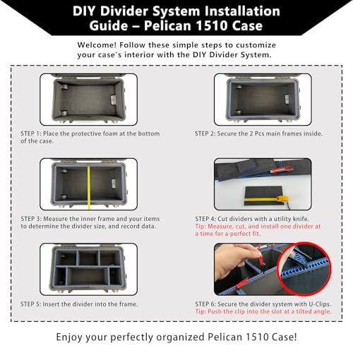 Divider for Pelican 1510/Apache 5800 with Bottom Protective Foam,Knife,Clip - color: 1510-black-blue