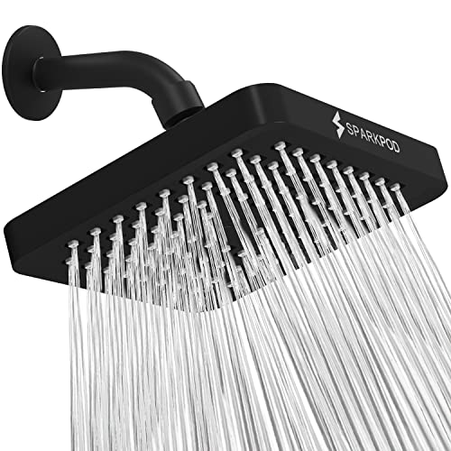 SparkPod Rain Shower Head, 6 Inch Square, Midnight Black Matte Finish - color: Midnight Black Matte, style: 6 Inch Square