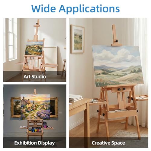 Falling in Art Large Horizontal Wooden Painting Easel, Holds up to 50'' - style: Natural