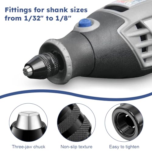EMVANV 28pcs/set Drill Chuck Collet for Dremel, 1/32 To 1/8inch Drill Chuck Collet Set, with 2pcs British 4486 3-jaw chuck, Chuck Shank Rotary Tool Quick Change Adapter