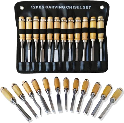 12 Pcs Wood Carving Chisel Set, SK5 Carbon Steel
