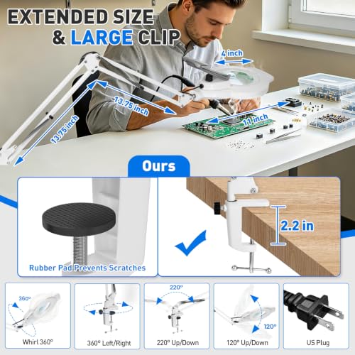 KIRKAS LED Magnifying Lamp with Clamp, 2,200 Lumens Dimmable 28in 12X - color: White 28in