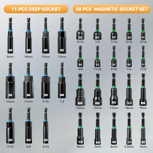 80-Pieces Magnetic Impact Nut Driver Set - Impact Nut Driver Set with Socket Adapters, Wing Driver, Bit Holder, Universal Sockets, Quick Release Extension, Power Bits, 1/4'' Quick Change - size: 79-Pc Magnetic Nut Driver Set