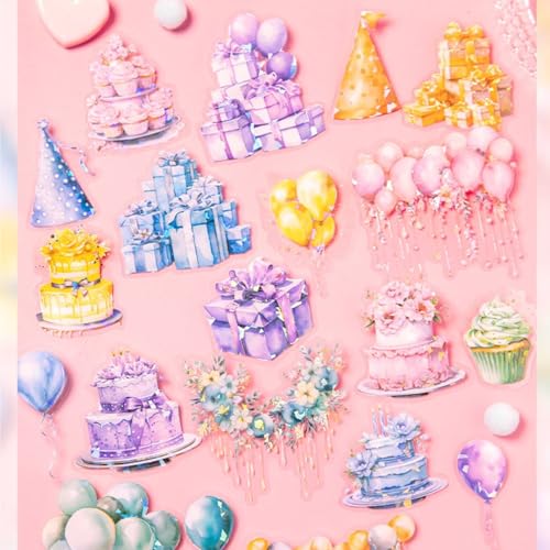 60 Pcs Pastel Birthday Balloon Stickers for Journaling and Scrapbooking - color: Wishing Balloon