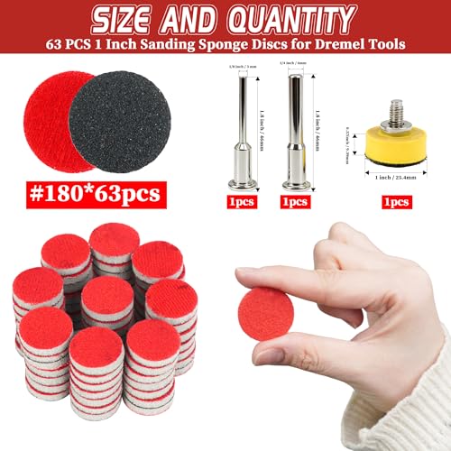 63 PCS 1 Inch Sanding Dremel Discs Hook and Loop Sandpaper 180 Grits - style: 180 Grit