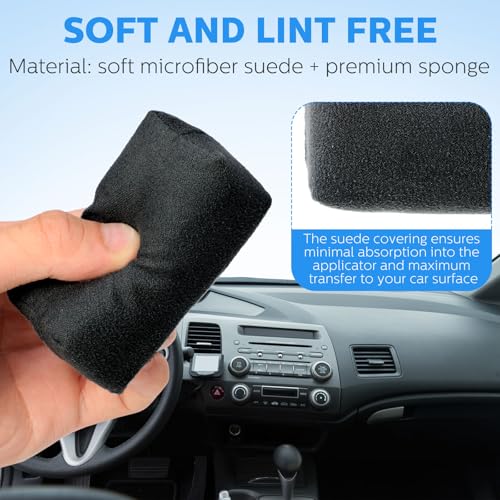 Riakrum 12 Pack Suede Applicator Pads Car Detailing Sponge, Black - color: Black