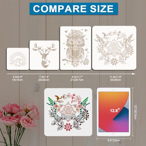 MAYJOYDIY 3pcs Dinosaur Skeleton Stencil Template Stegosaurus Triceratops Tyrannosaurus Rex Stencils 11.8×11.8inch with Paint Brush Dinosaur Footprint Stencils for Painting DIY Craft Window Wood - color: Dinosaur Skeleton