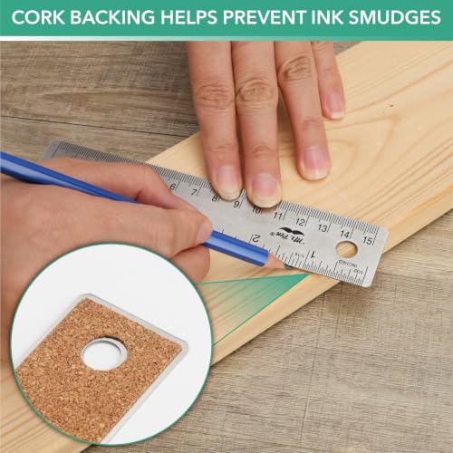 Mr. Pen- Metal Ruler with Non-Slip Cork Back, 2 Pack, 6" and 12" - size: 6", 12"