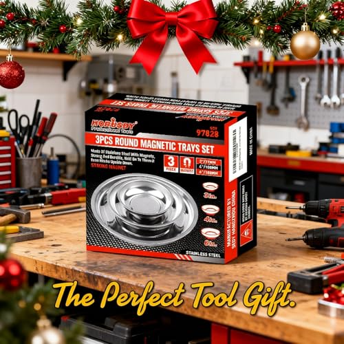 HORUSDY Magnetic Tray | 3-Piece | Round Magnetic Parts Tray | 3 Inch 4 Inch 6 Inch Magnetic Tray for Mechanic's | Stainless Steel - color: 3-Piece Magnetic Tray - Basic