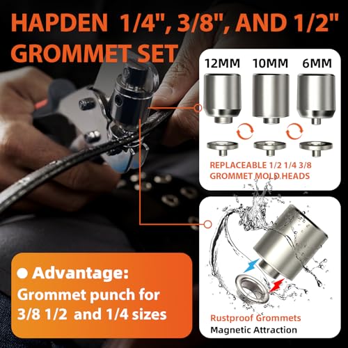 HAPDEN Heavy-Duty Grommet Tool Kit 3/8-1/4-1/2 for Tarps Farbic Flag