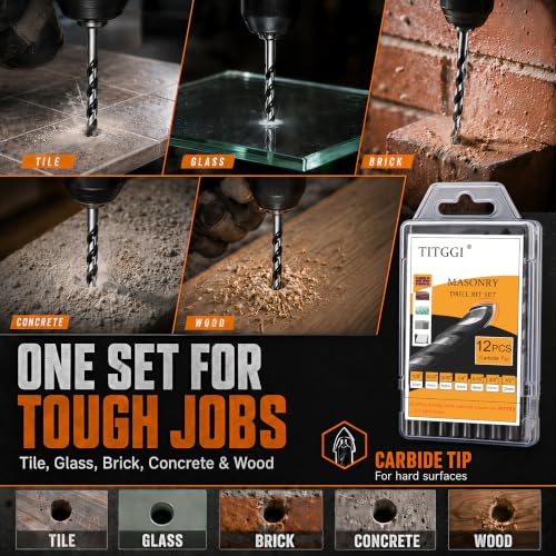 12-Piece Masonry Drill Bit Set & Concrete Drill Bit Set, 7 Sizes, 1/8"-1/2" - size: 12 pcs 1/8"-1/2" 7 Sizes