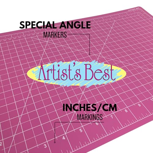 ARTIST'S BEST 12" x 18" Pink Cutting Mat | Self-Healing Surface | Inch & Millimeter Grid Lines | 60° & 45° Angles | Rotary Cutting Sewing Mat for Craft, Fabric, Scrapbooking