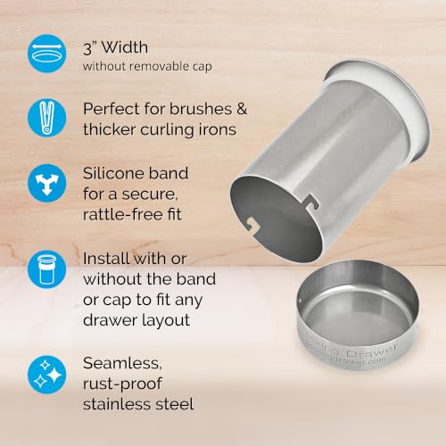 Docking Drawer 3" Stainless Steel Canister for Hot Tools, Capped Design - size: 3.0"
