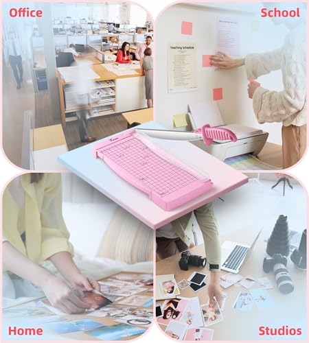 Firbon 12" Guillotine Paper Cutter with Hidden Ruler, Compact Paper Trimmer - color: Pink