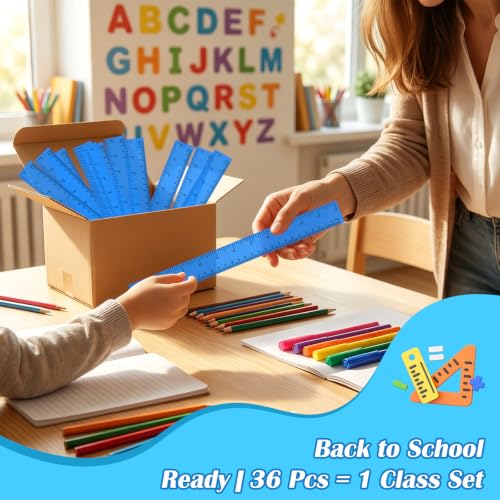 36 Pack 12" Clear Blue Plastic Rulers, Rulers Bulk for Classroom - color: Blue