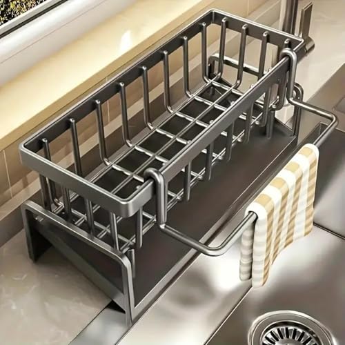 Kitchen Sink Storage Rack - Integrated Sponge Holder & Countertop Organizer for Dishcloth, Soap & Brushes - Space-Saving Kitchen Rack - White - color: Plastic(white)