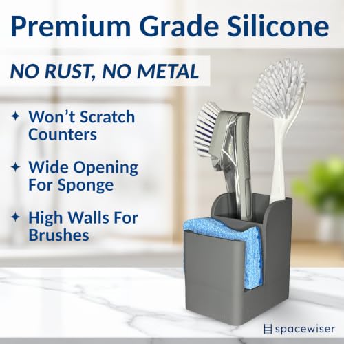 Spacewiser Silicone Sink Caddy – Sponge Dish Brush Holder for Kitchen Sink - color: Modern Gray