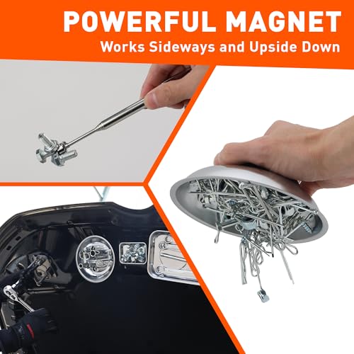 HORUDSY 4PC Magnetic Tray Set with Magnet Stick – Extra Strong Magnets, Stainless Steel Trays, and Telescoping Pickup Tool for Organizing and Retrieving Metal Parts - color: 4-Piece Magnetic Tray & Stick - Pro