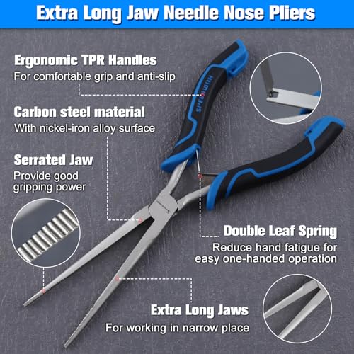 SPEEDWOX Long Reach Needle Nose Pliers, Extra Long Jaw, Serrated Jaw - style: Extra Long Needle Nose Pliers