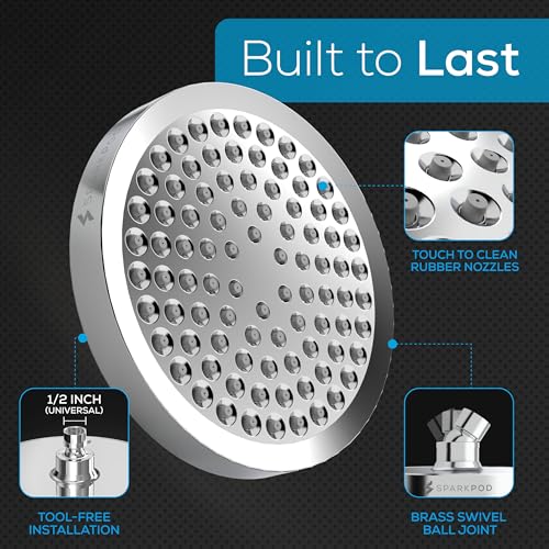 SparkPod Rain Shower Head, 6 Inch Round, Luxury Polished Chrome Finish - color: Chrome (Polished), style: 6 Inch Round