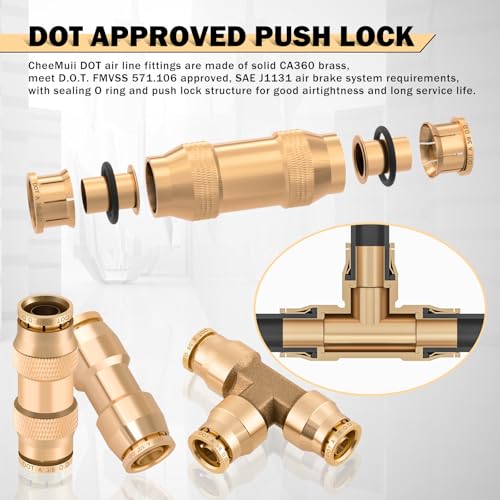 CheeMuii 76 Pcs Brass DOT Air Line Fittings Kit DOT Push to Connect Fitting - size: 76 PCS